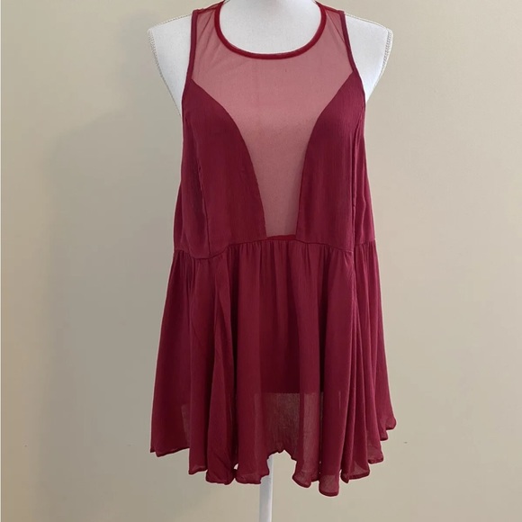 Free People Intimately NWT Medium Marble Mesh Peplum Top - Picture 3 of 8